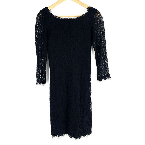 Diane Von Furstenberg Dress Size 4 Women Zarita Black Lace Cocktail Party Sheath - Picture 1 of 10